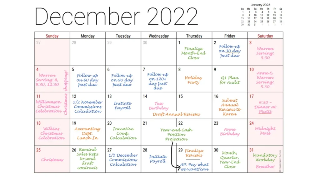 December 2022 calendar
