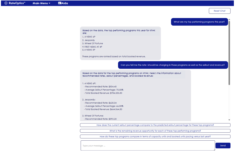 Aida chat box, AI chat