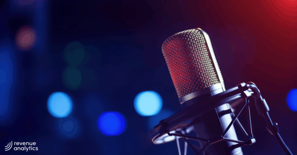 Microphone against a background with blue bubbles